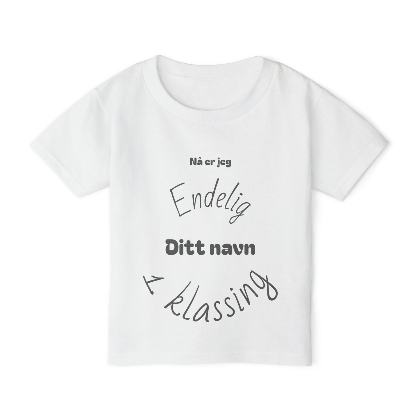 Endelig 1. klasse T‑skjorte med eget navn